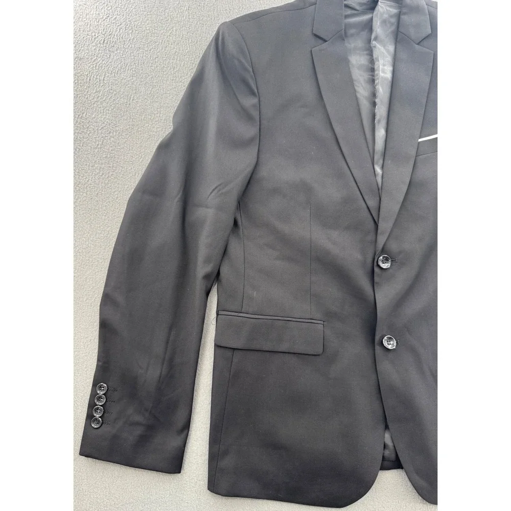 CloudStyle Blazer Mens Large Black Two Button Slim Fit Suit Jacket Office Wear